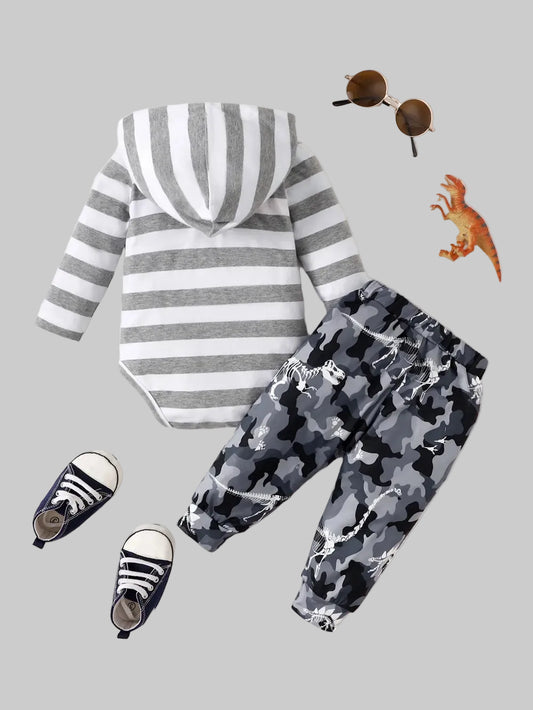 Baby and Toddler Girls Striped Hooded Bodysuit and Camouflage Pants Set nicholesgifts