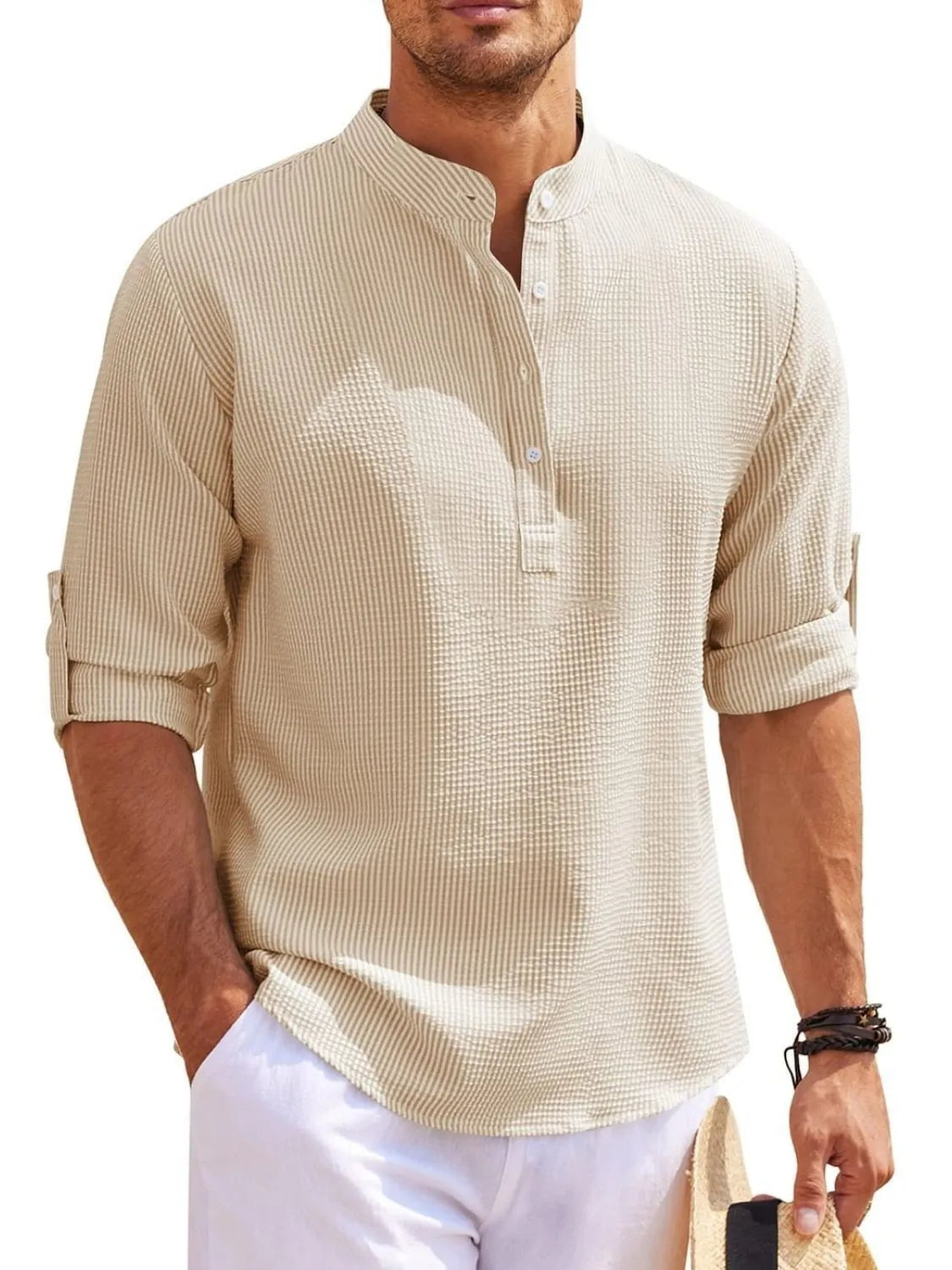 Men's Full Size Button Detail Long Sleeve Top Plus Size NicholesGifts