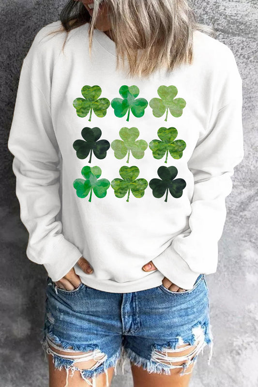 Women Lucky Clover Round Neck Dropped Shoulder Sweatshirt