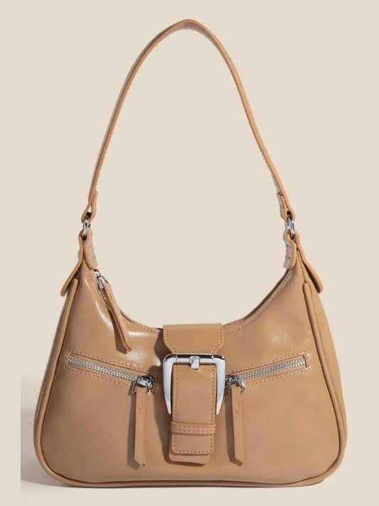 Fame Large Buckle Triple Zipper Hand Bag