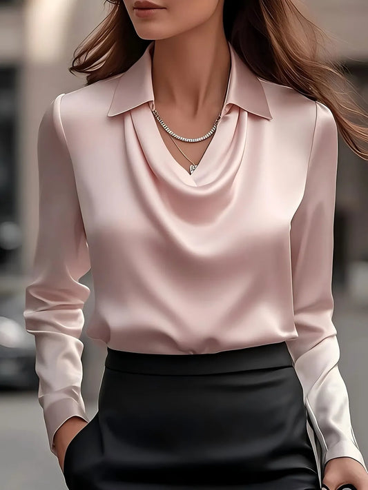 Satin Collar Long Sleeve Blouse NicholesGifts