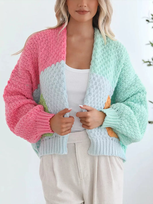 Color Block Open Front Cardigan