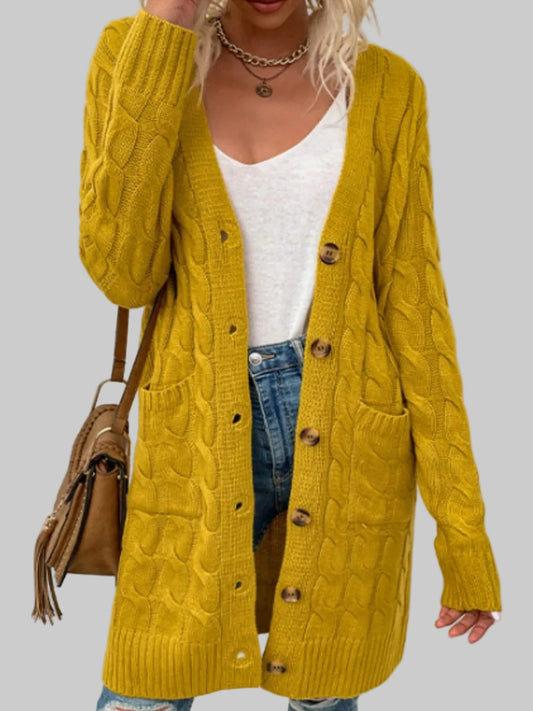 Women Cable-Knit Button Down Cardigan with Pockets nicholesgifts