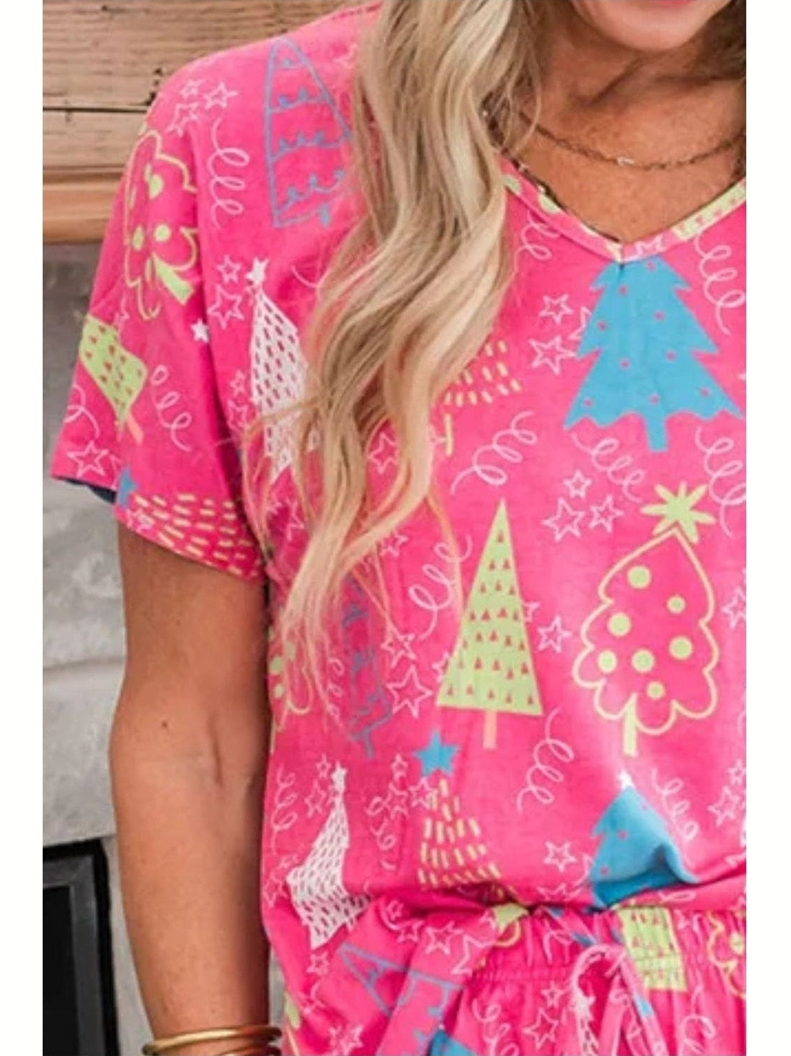 Printed V-Neck Short Sleeve Top and Pants Lounge Set NicholesGifts