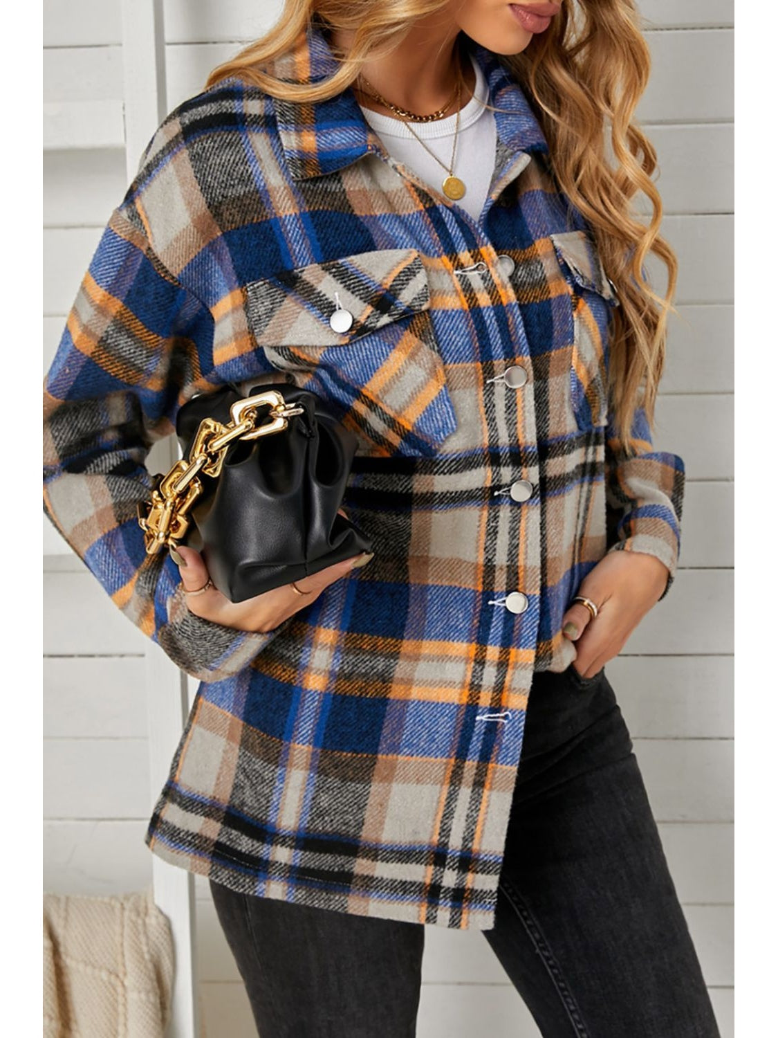 Plaid Pocketed Button Down Shacket NicholesGifts