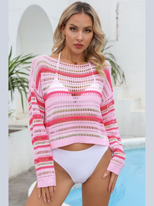 Cutout Boat Neck Long Sleeve Cover Up