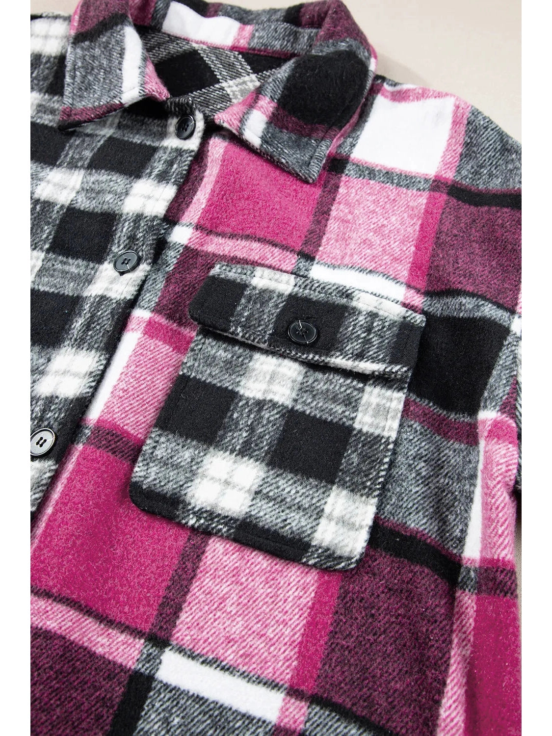 Women Pocketed Plaid Collared Neck Long Sleeve Shacket nicholesgifts
