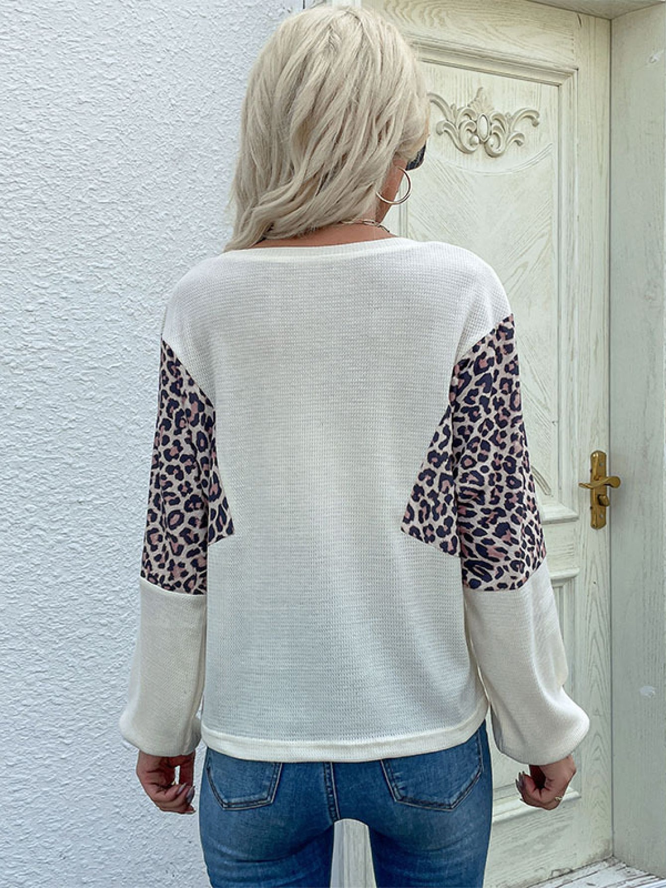 NicholesGifts Women Perfee Leopard Color Block Waffle Knit Top NicholesGifts