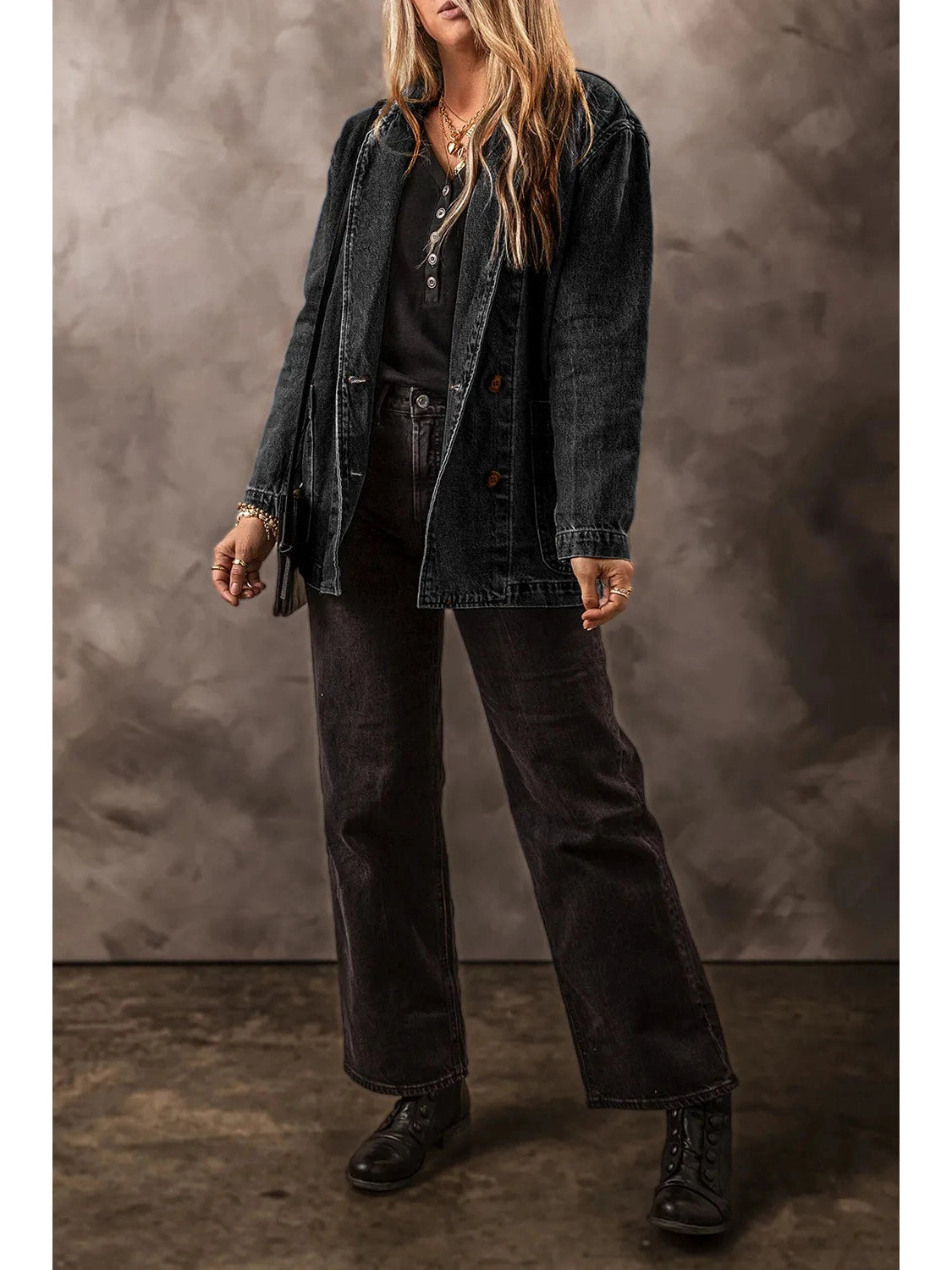 Pocketed Long Sleeve Denim Jacket NicholesGifts
