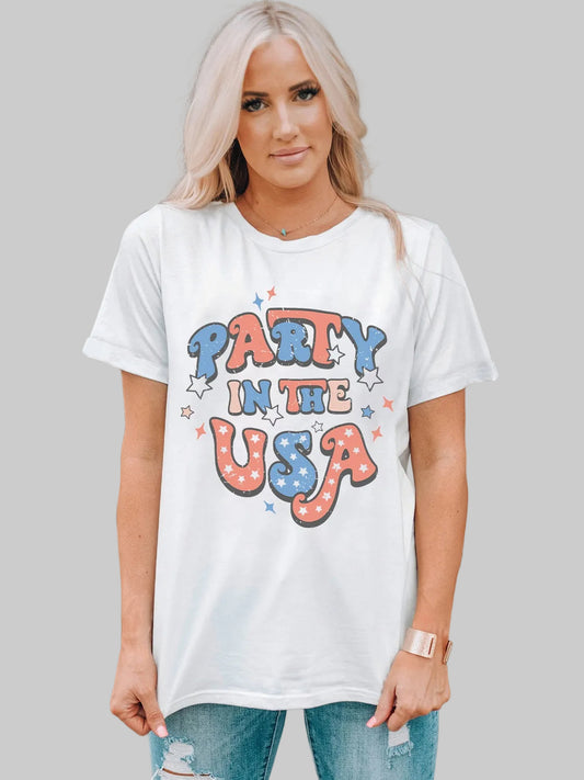 Letter Graphic Round Neck Short Sleeve T-Shirt nicholesgifts