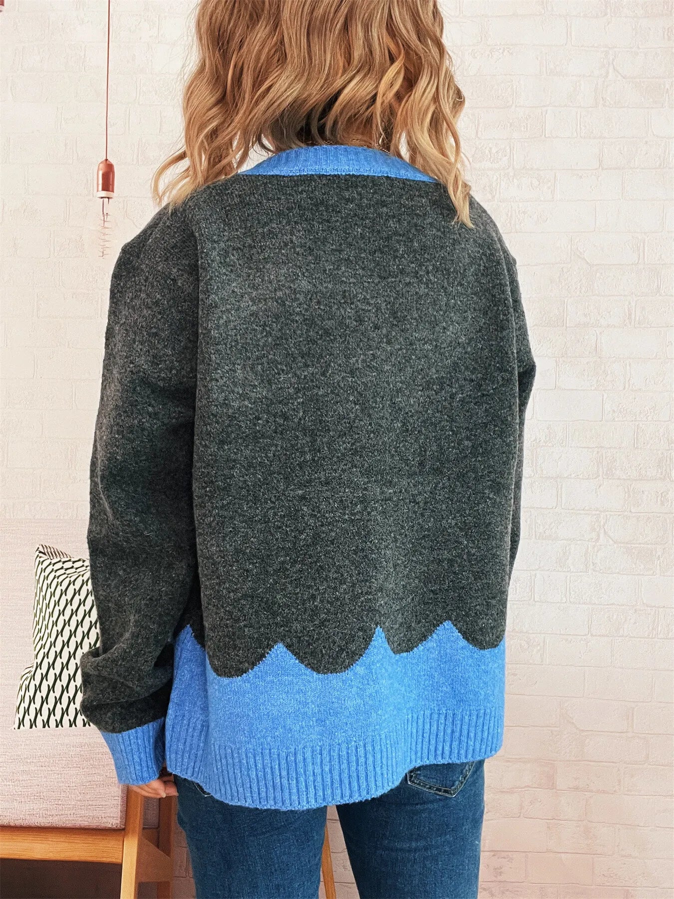 Button-Front Contrast Trim Cardigan