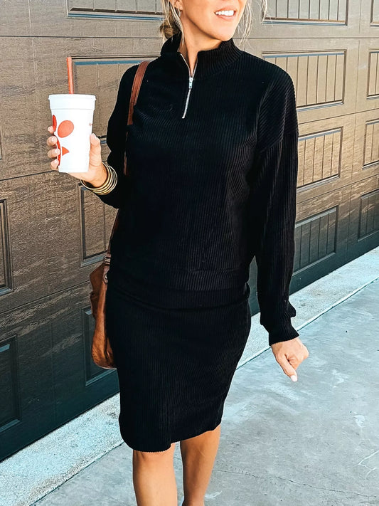 Ribbed Knit Quarter-Zip Top and Skirt Set NicholesGifts