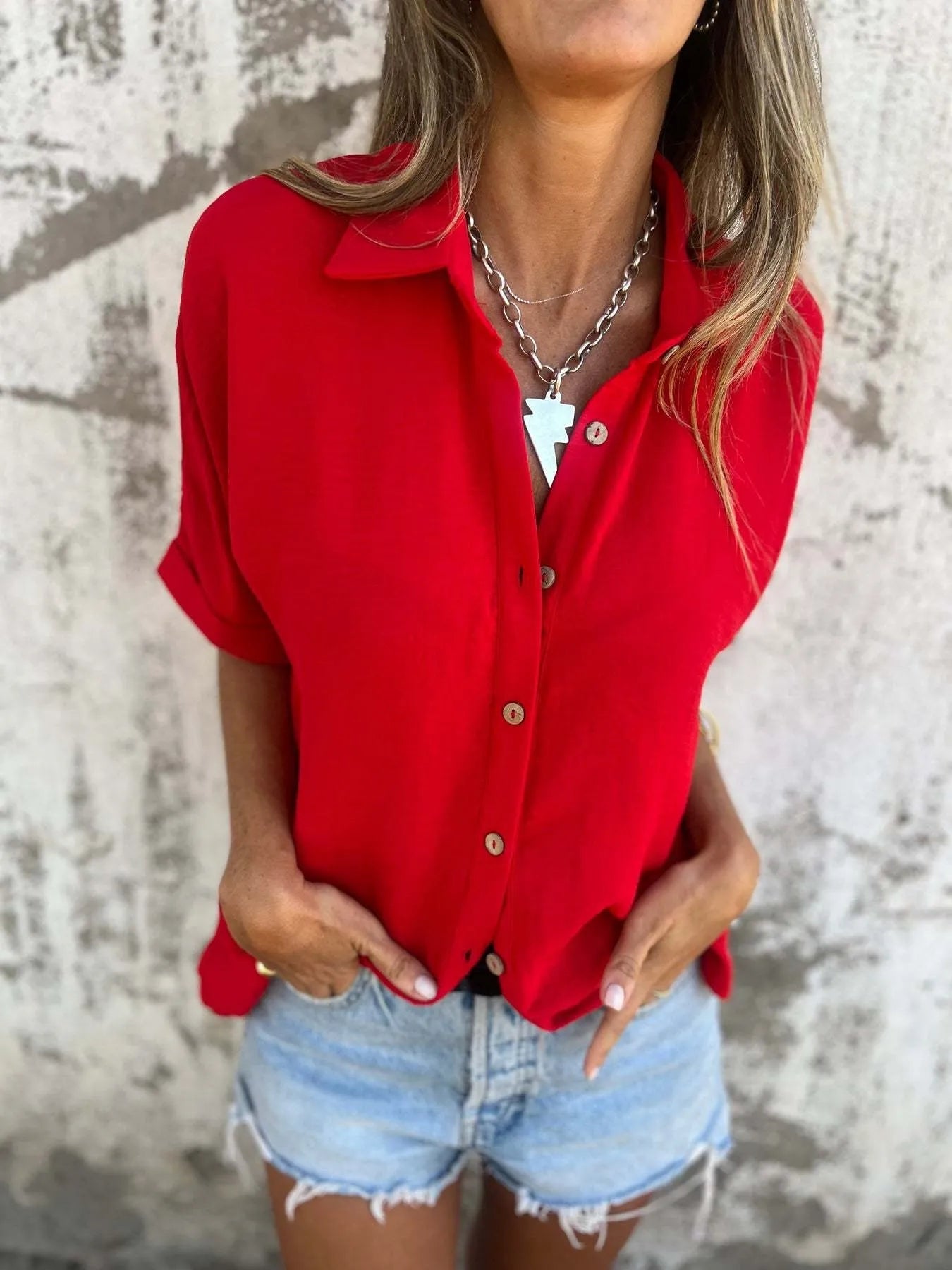 Full Size Casual Button Down Short Sleeve Loose Shirt Plus Size Trendsi