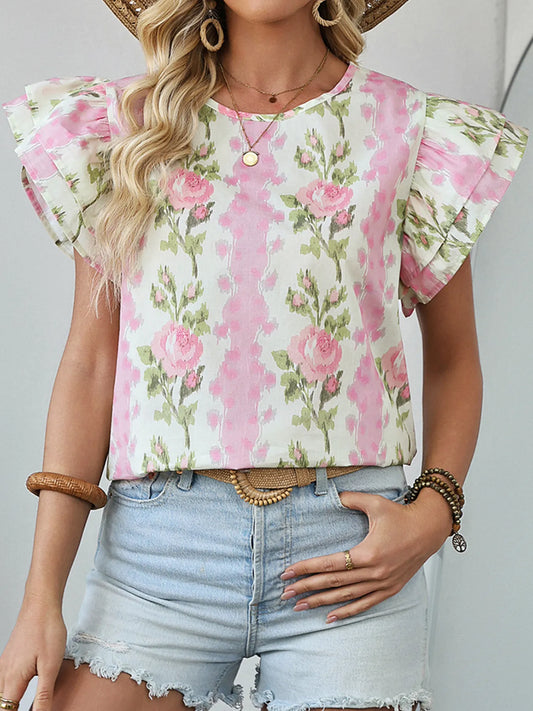 Floral Print Ruffled Sleeve Blouse NicholesGifts