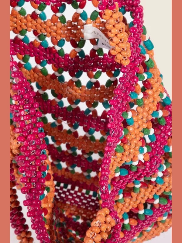 Fame Contrast Wooden Beaded Tote Bag