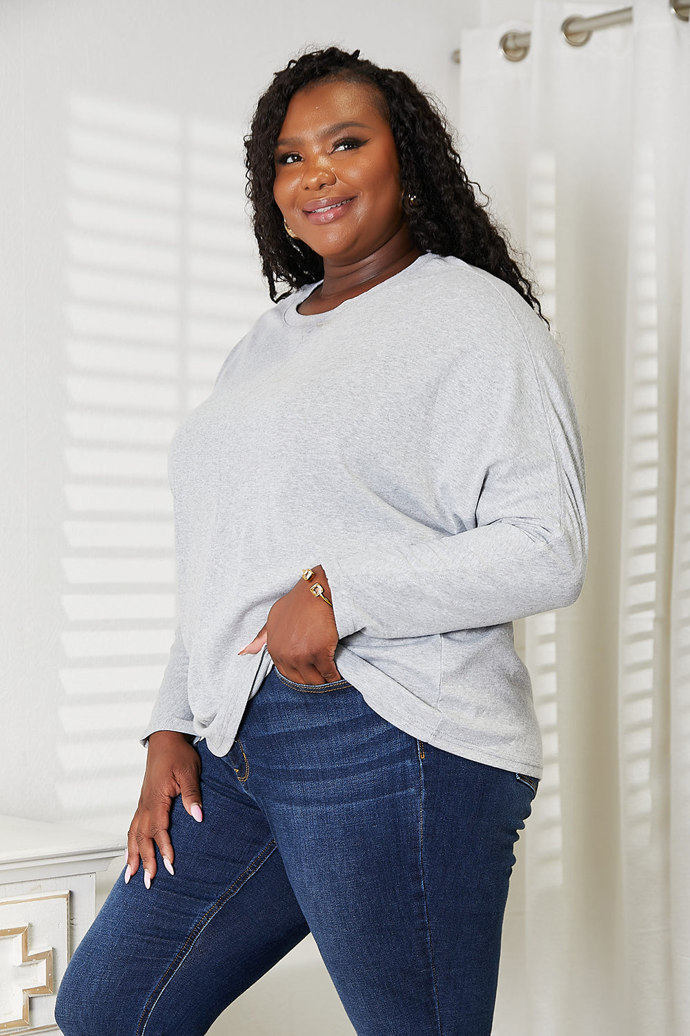 Double Take Seam Detail Round Neck Long Sleeve Top NicholesGifts