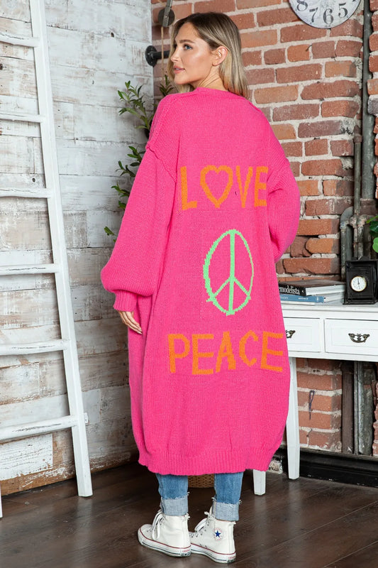 Letter Dropped Shoulder Long Sleeve Cardigan Trendsi