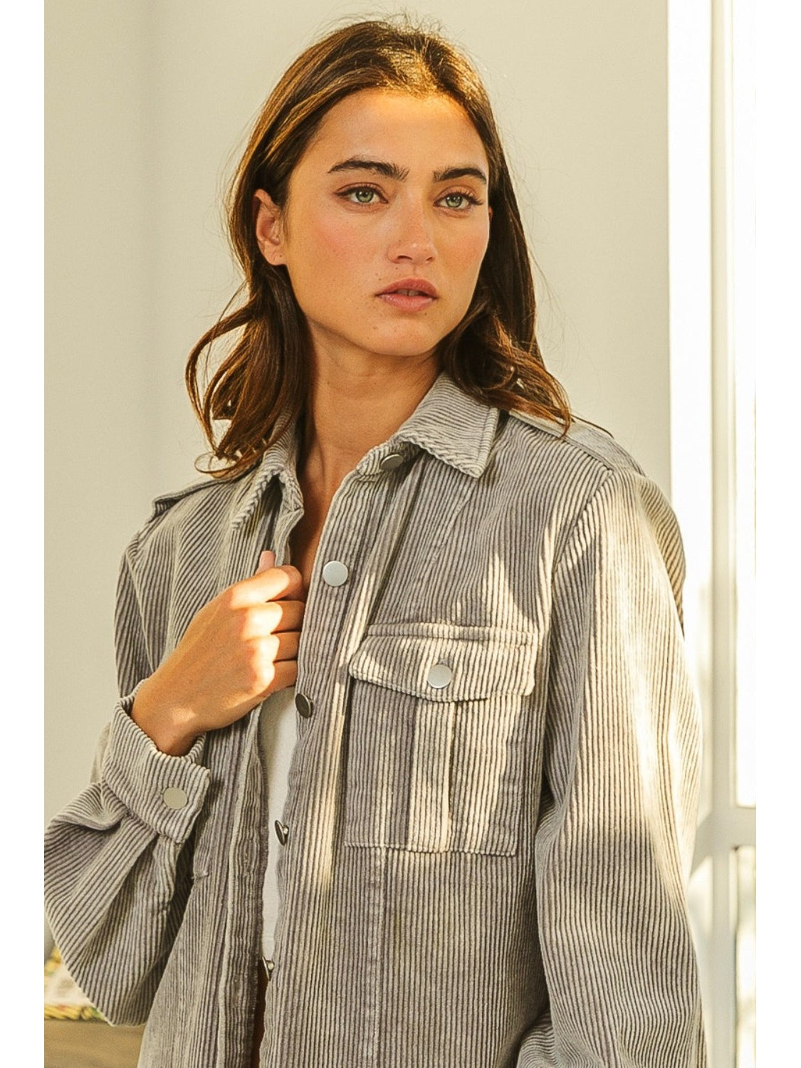 Women NicholesGifts Women BiBi Button Up Corduroy Shacket nicholesgifts