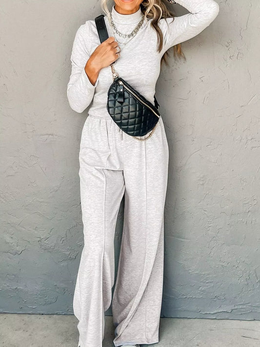 Turtleneck Long Sleeve Top and Pants Set nicholesgifts