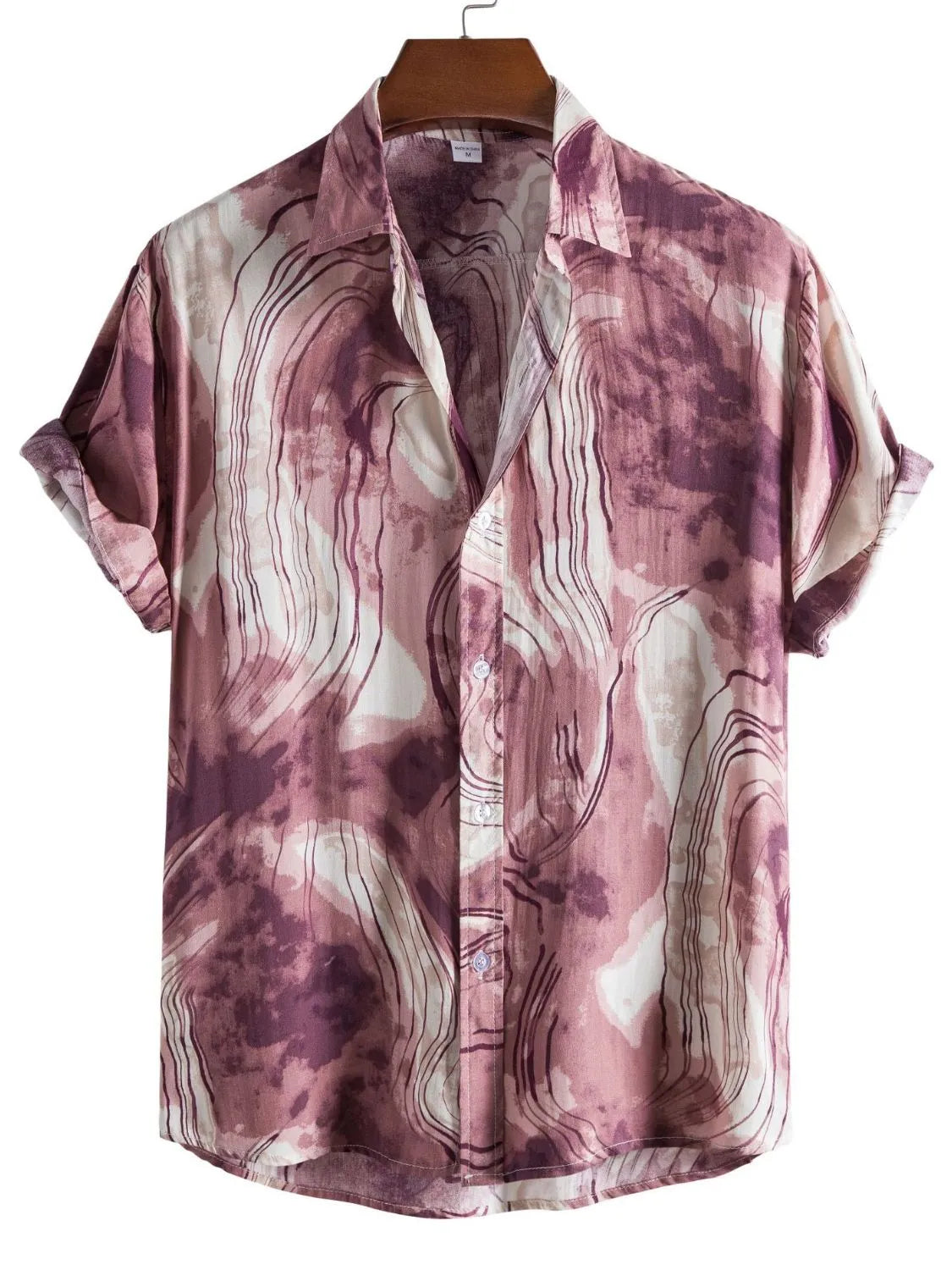 Men's Plus Size Abstract Marble Print Short Sleeve Button-Up Shirt Trendsi