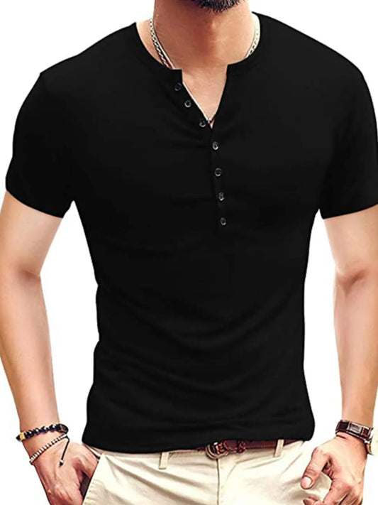 Men's Classic Henley Short Sleeve Polo Shirt NicholesGifts