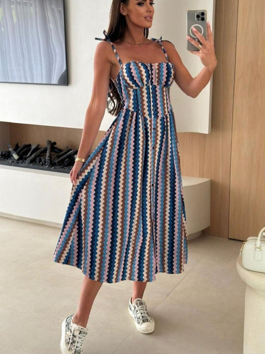 Striped Tie-Shoulder Midi Dress nicholesgifts
