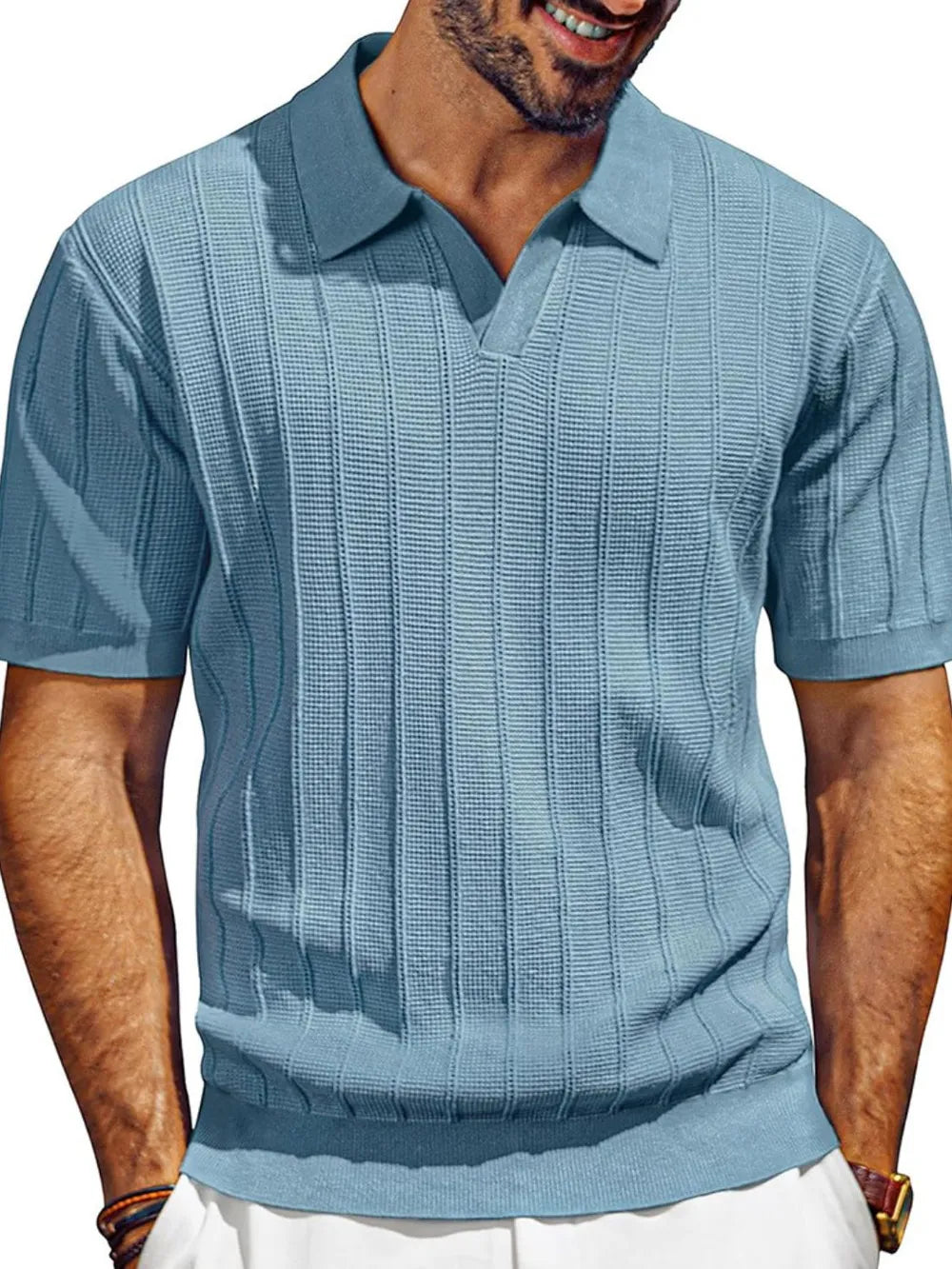 Men's Full Size Textured Collared Neck Short Sleeve Polo Plus Size Trendsi