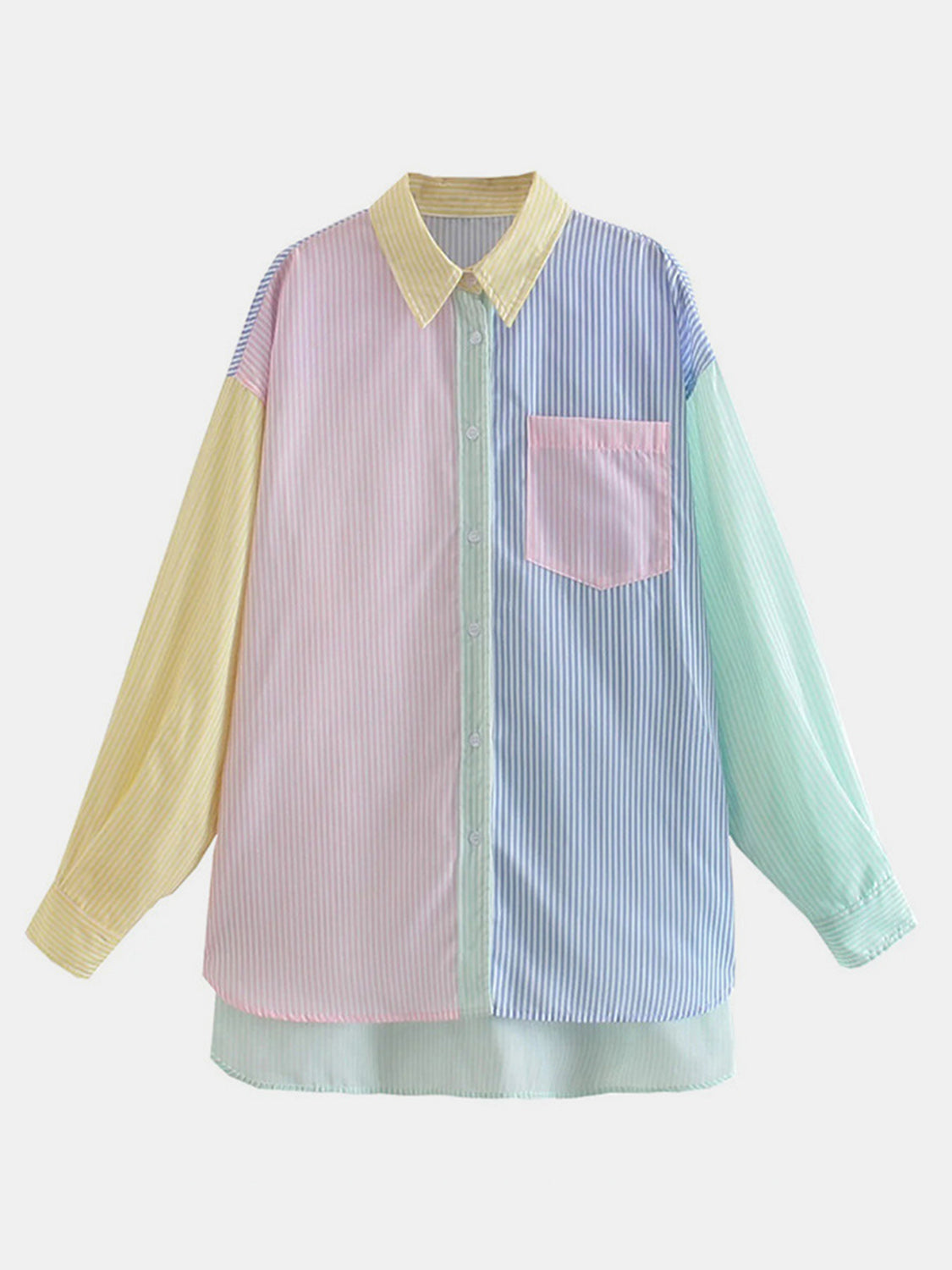 Women Pocketed Color Block Long Sleeve Shirt NicholesGifts