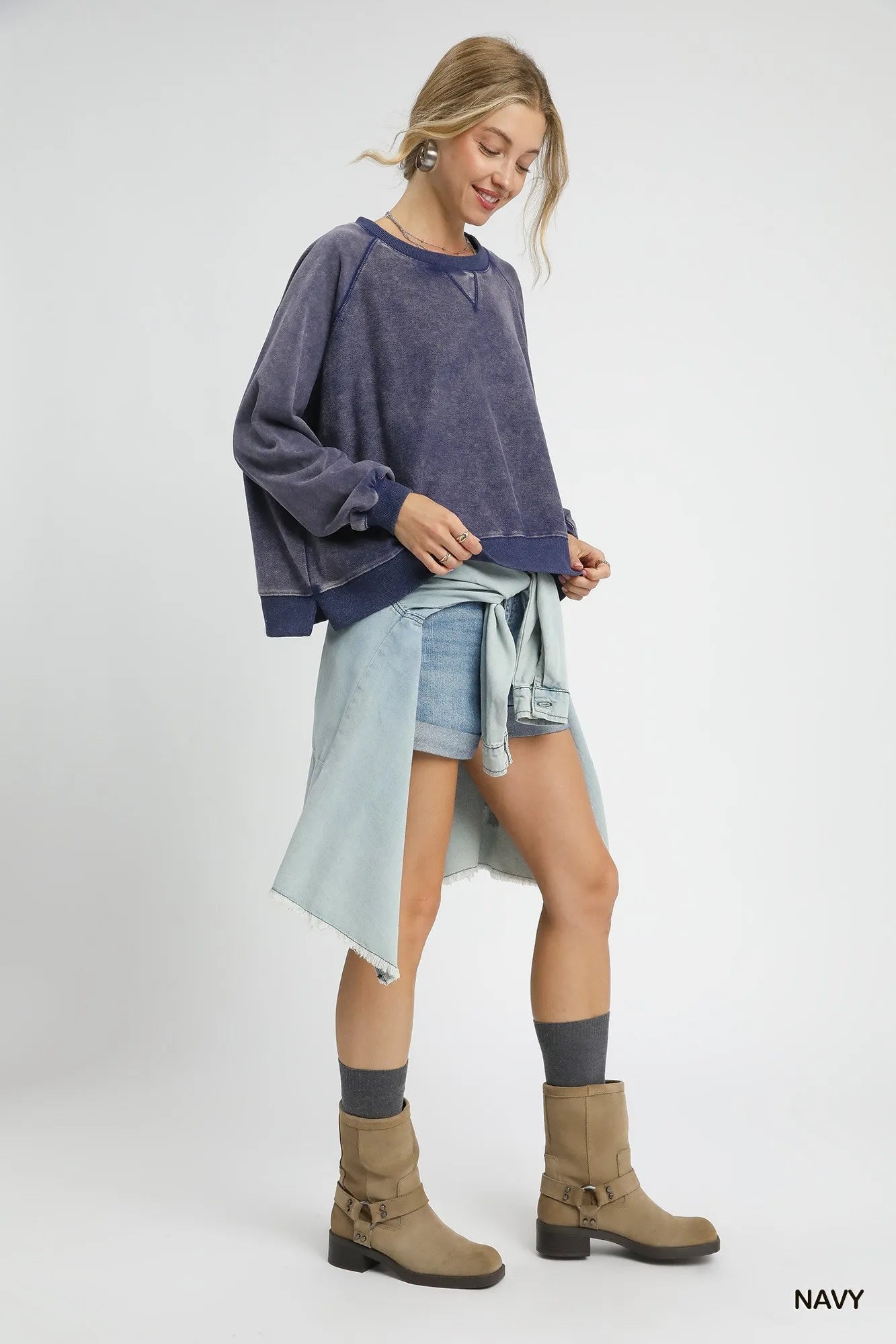 Umgee Mineral Wash French Terry Sweatshirt NicholesGifts
