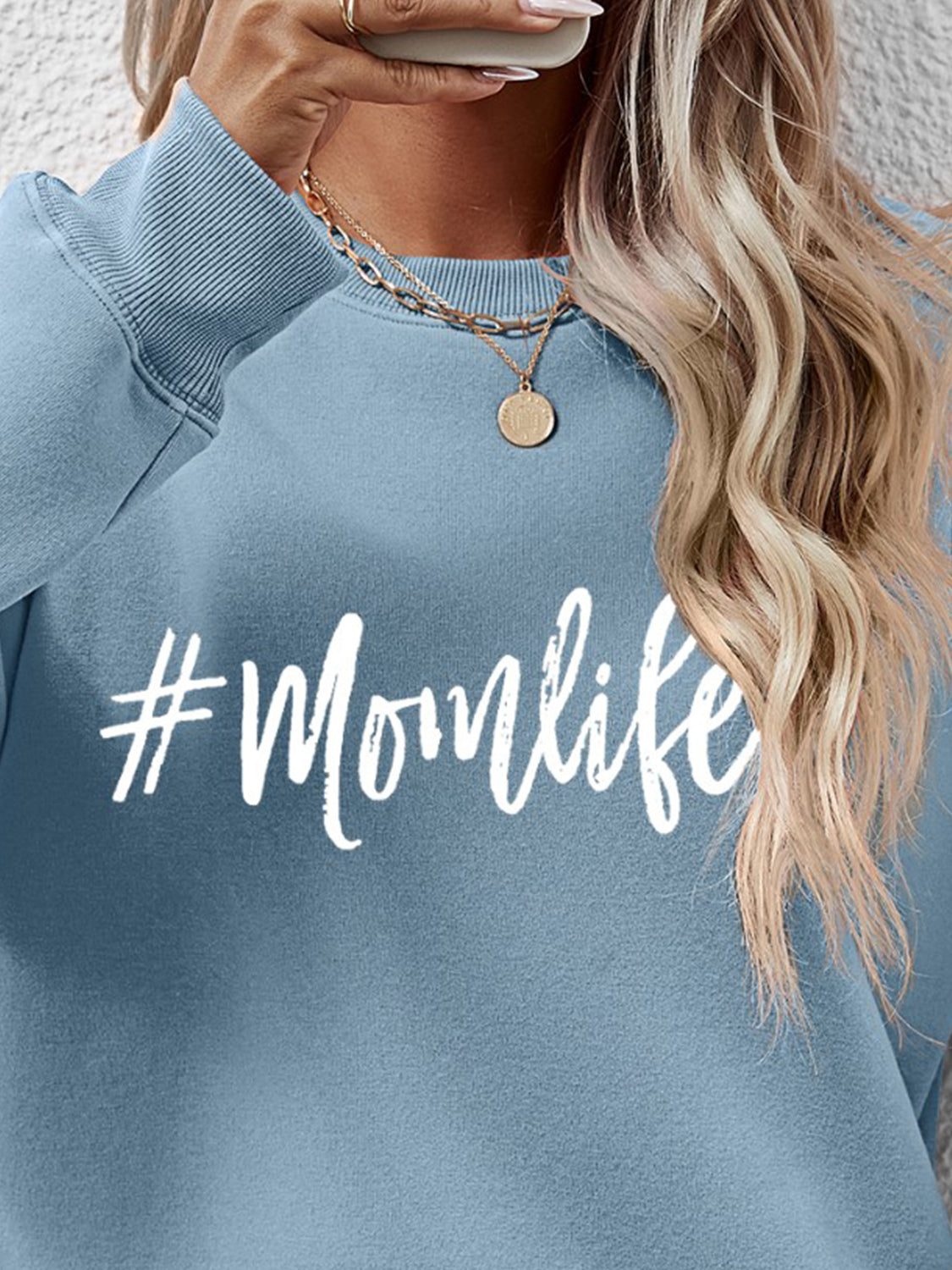 NicholesGifts Women Letter Graphic Mom Life Round Neck Sweatshirt NicholesGifts