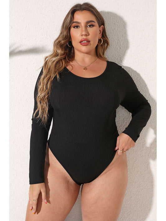 Plus Size Round Neck Long Sleeve Bodysuit NicholesGifts