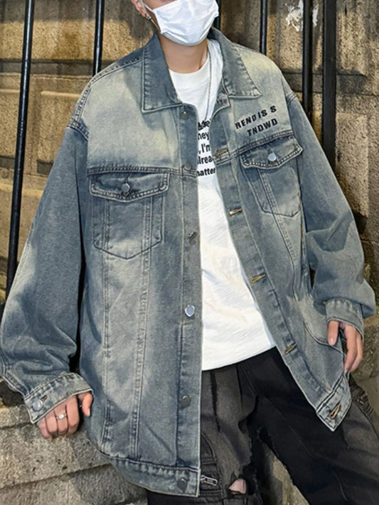 Men's Plus Size Oversized Button Up Washed Denim Jacket Trendsi