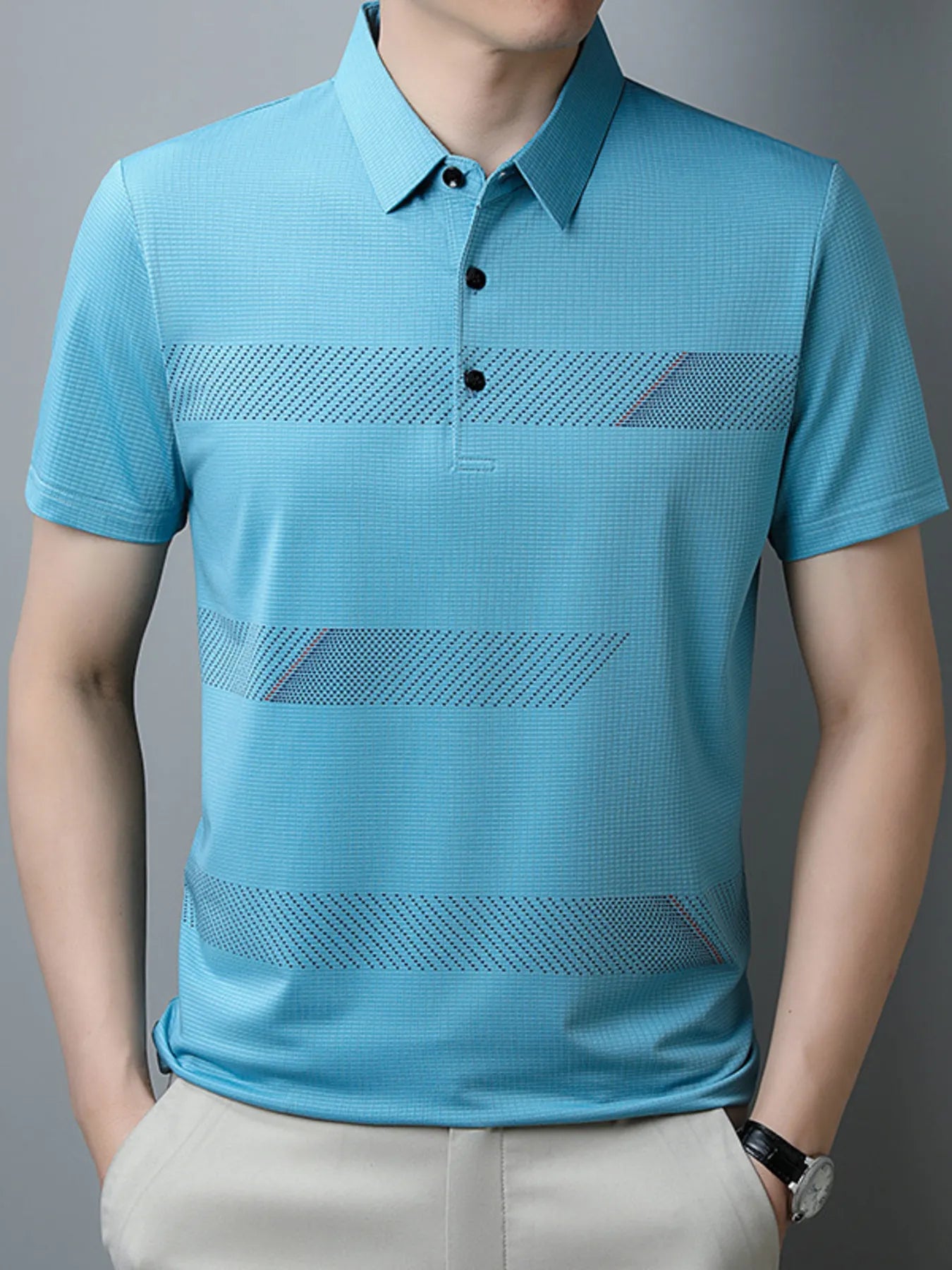 Men's Plus Size Striped Short Sleeve Casual Polo Shirt