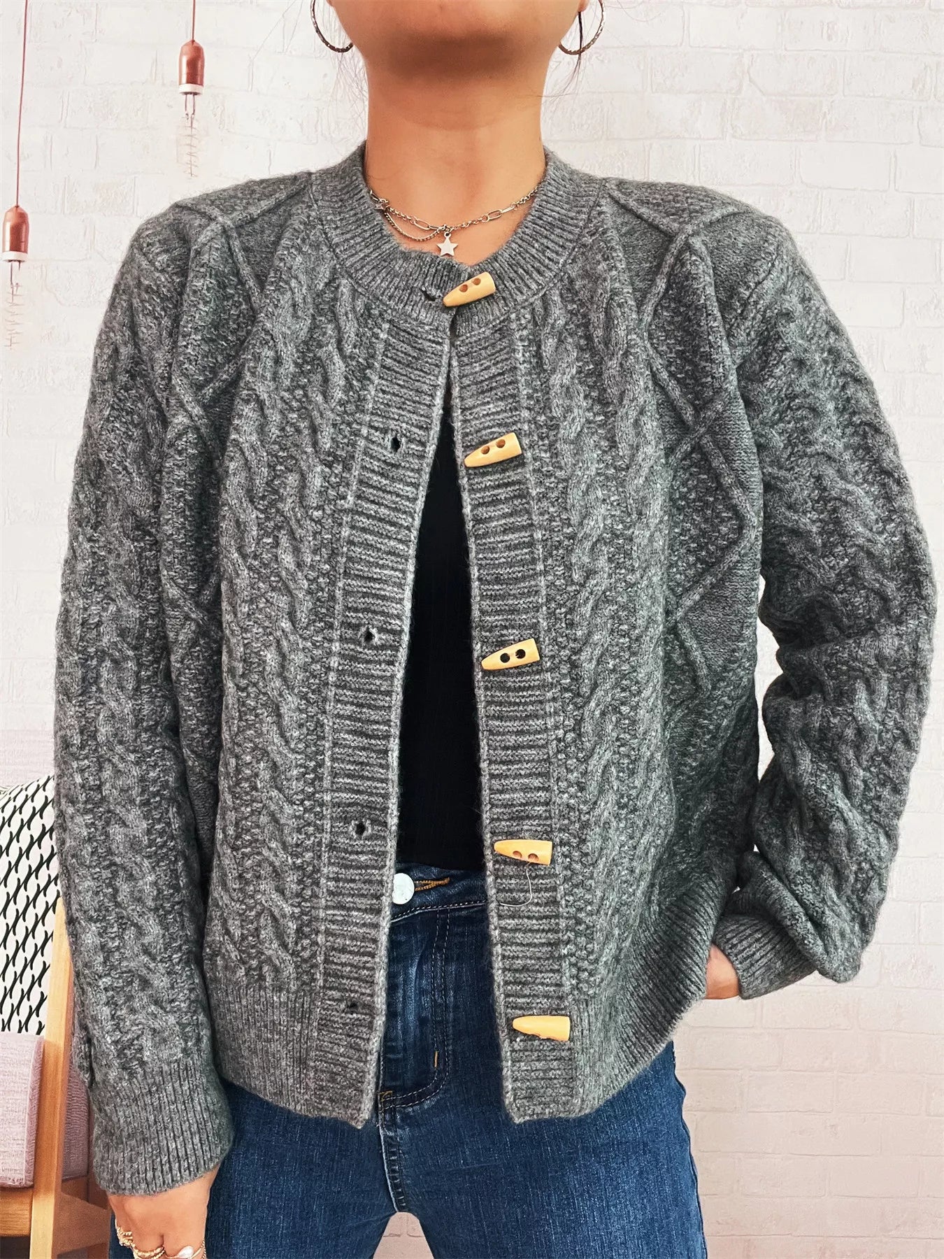 Cable Knit Button-Up Cardigan