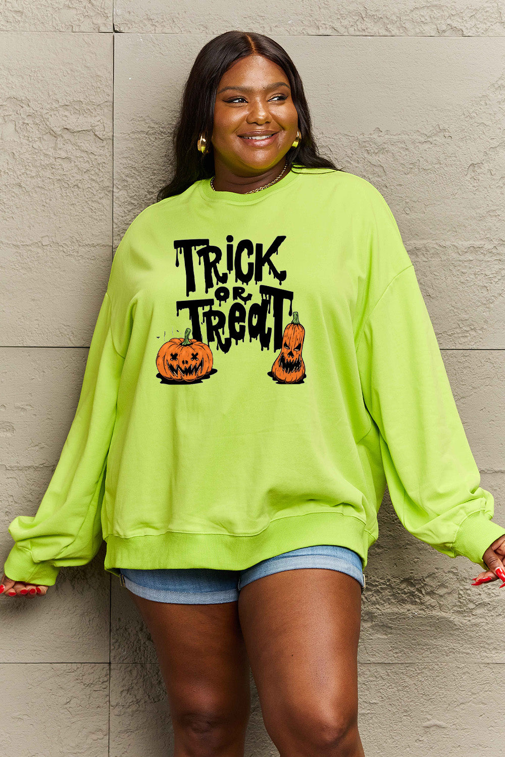 Women Simply Love Full Size Trick Or Treat Graphic Halloween Sweatshirt NicholesGifts