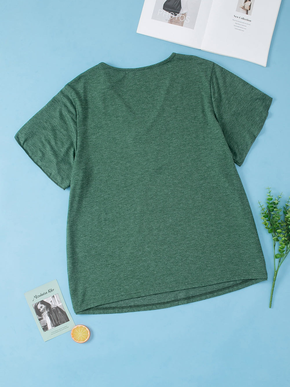 Plus Size Women Green Colored V-Neck Petal Sleeve Blouse