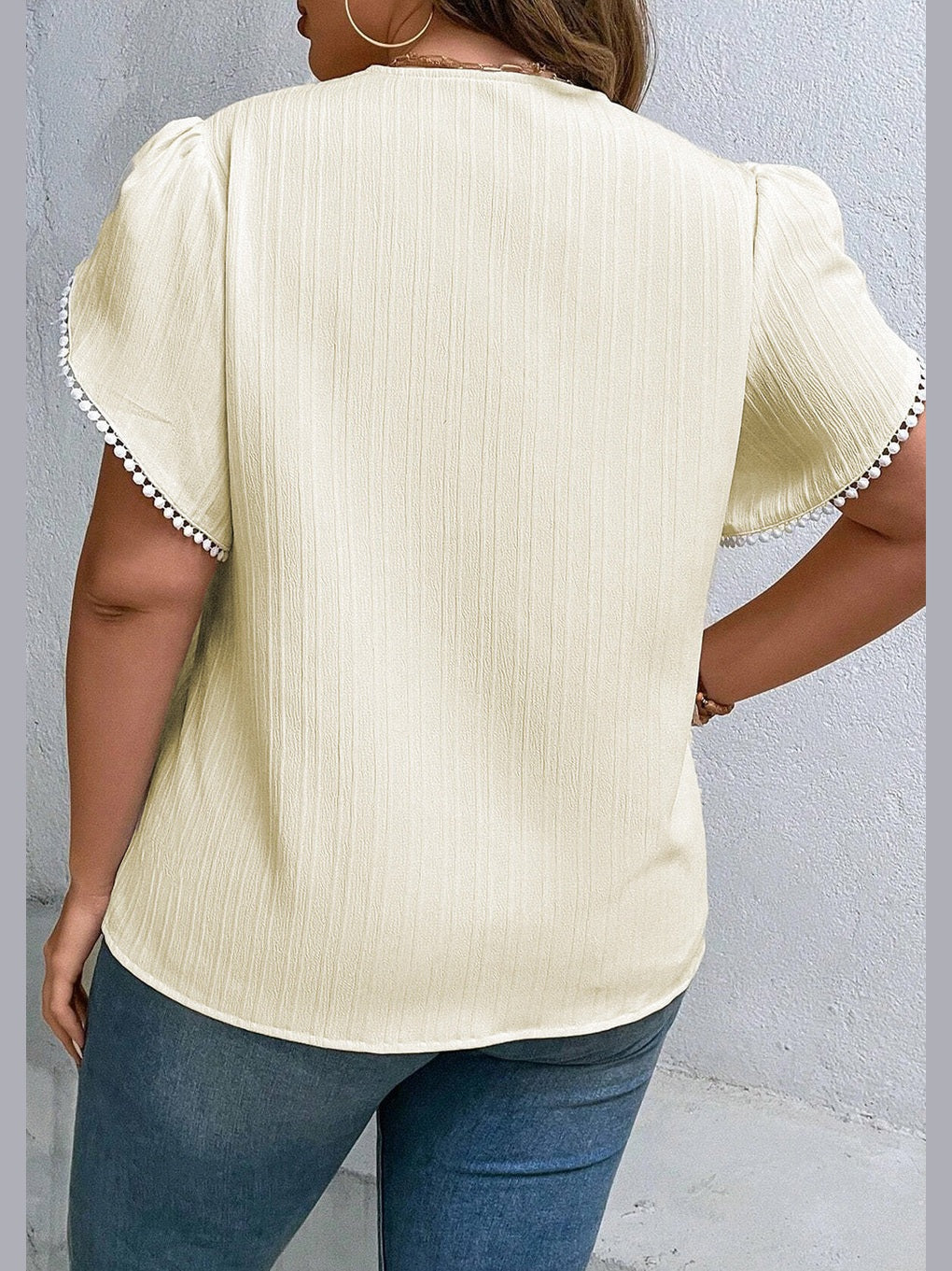 Plus Size Women V-Neck Petal Sleeve Blouse NicholesGifts