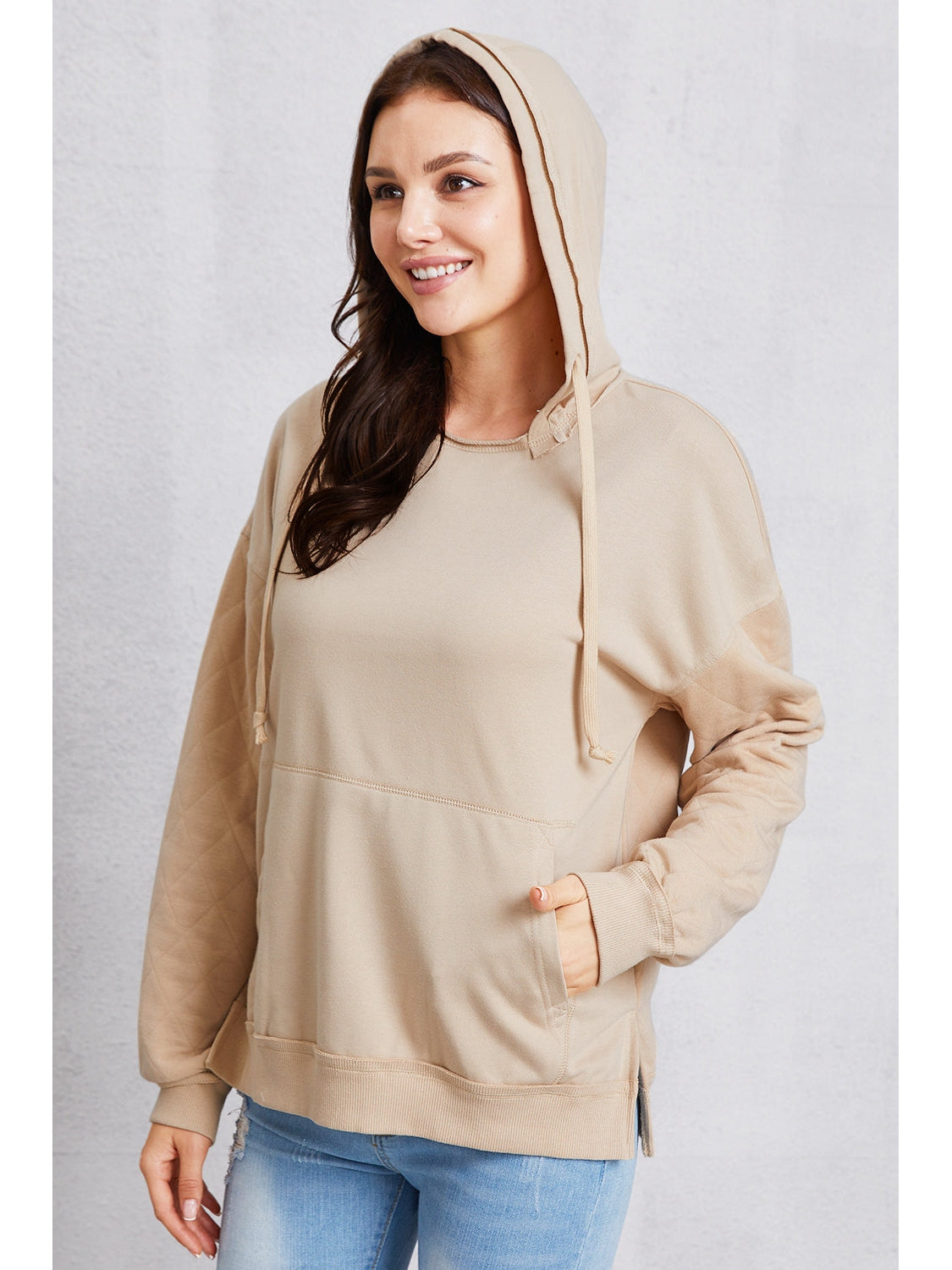NicholesGifts Women Drawstring Kangaroo Pocket Dropped Shoulder Hoodie NicholesGifts