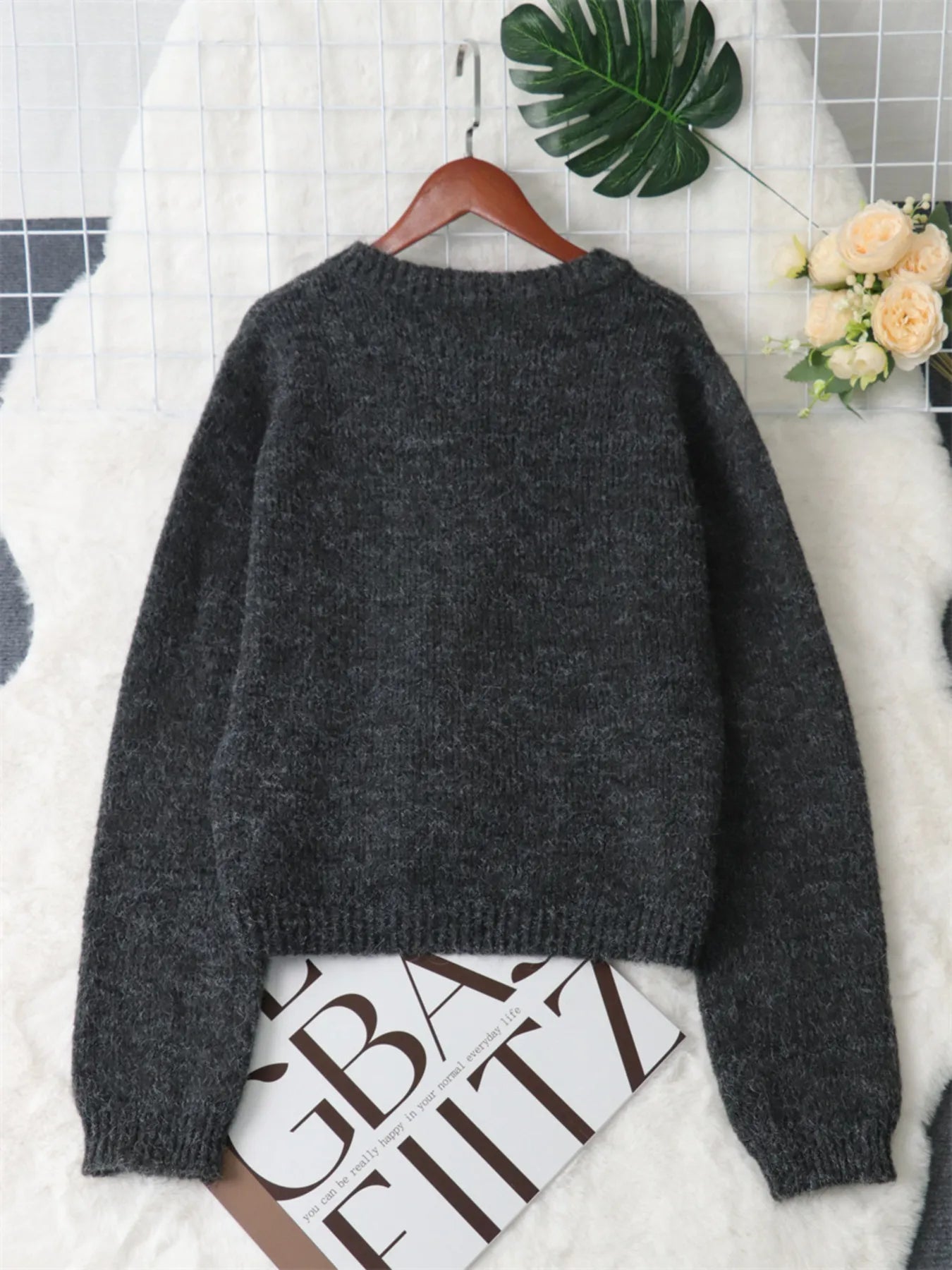 Women Button-Up Ribbed Hem Cardigan Sweater with Chest Pocket NicholesGifts