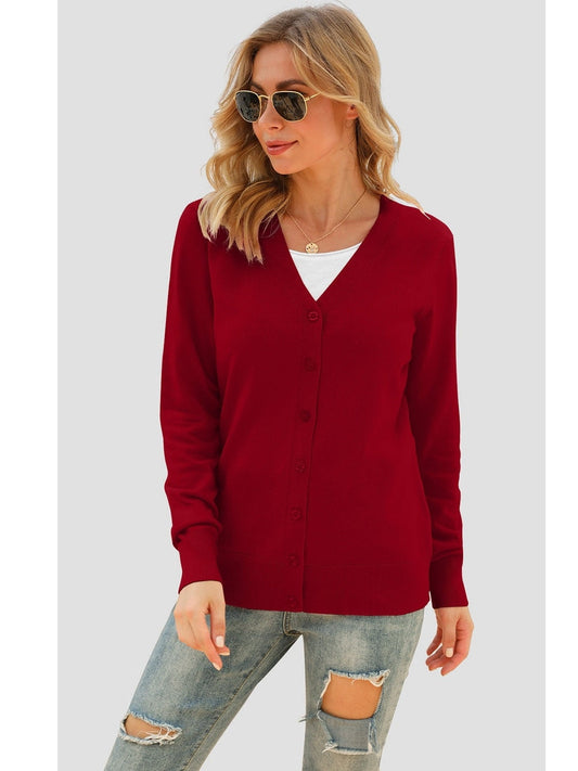 Women Button Up V-Neck Long Sleeve Cardigan NicholesGifts