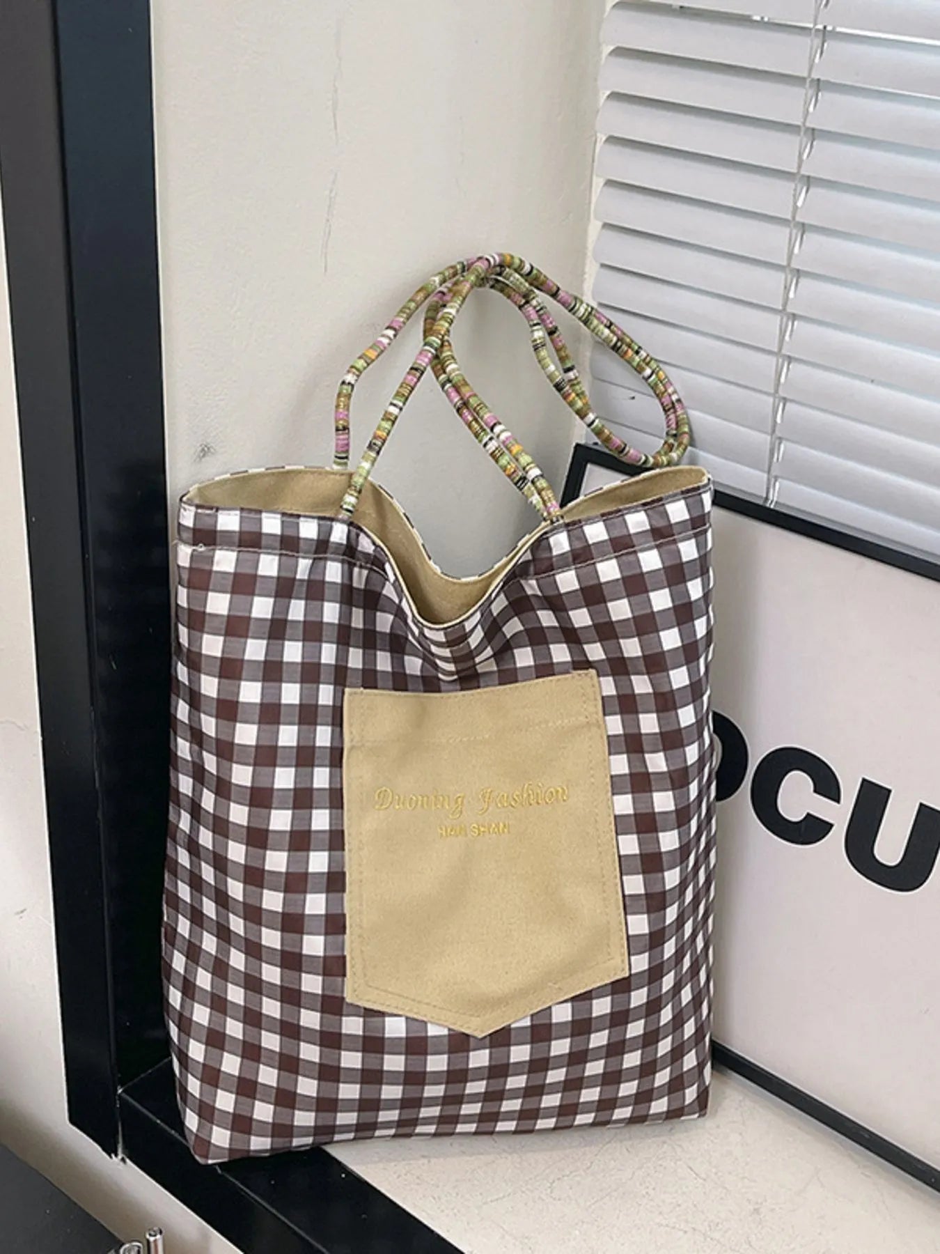 Gingham Pattern Tote Bag Trendsi
