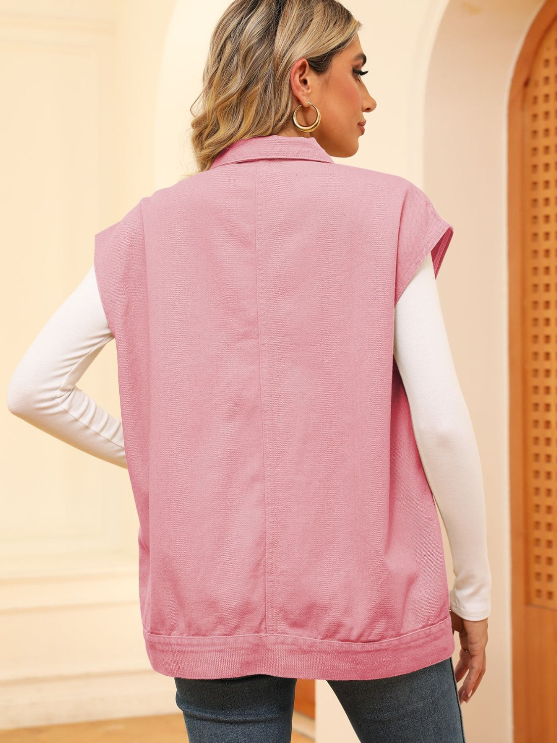 Pocketed Button Up Sleeveless Denim Jacket NicholesGifts