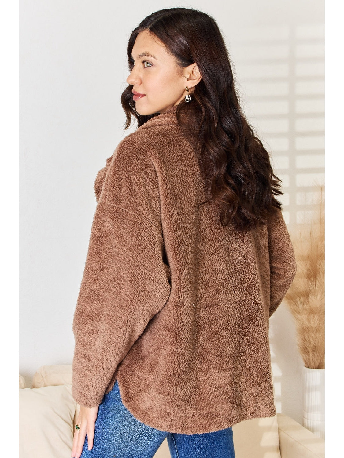 NicholesGifts Women Culture Code Double Breasted Fuzzy Coat NicholesGifts