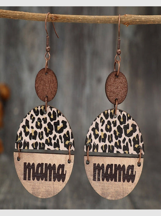 Women Wooden Leopard Round Shape Earrings