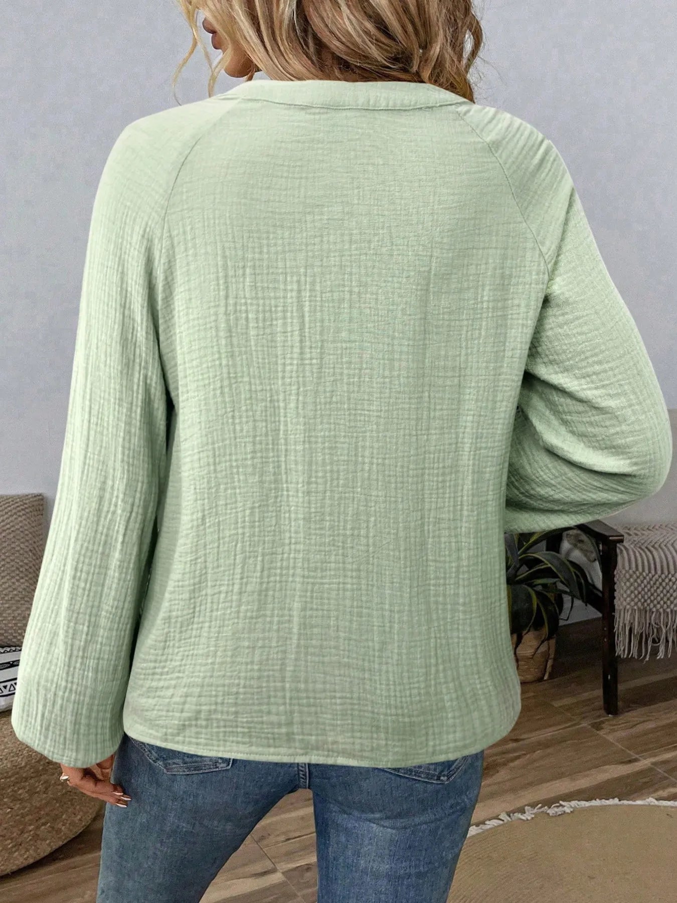 Paisley Pattern Notched Long Sleeve Blouse NicholesGifts