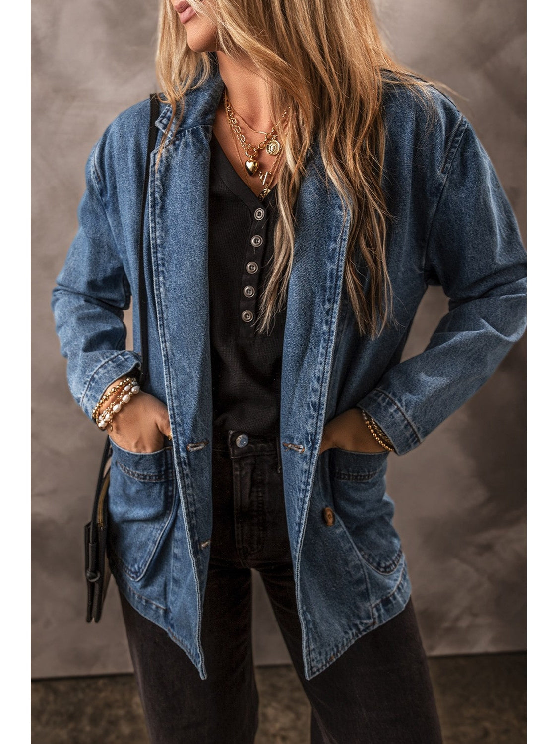 Pocketed Long Sleeve Denim Jacket NicholesGifts