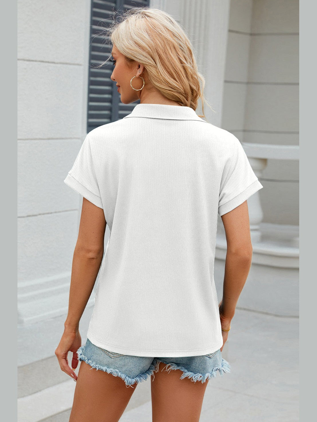 Johnny Collar Short Sleeve Blouse