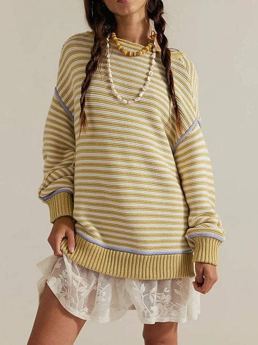 Slit Striped Oversized Sweater