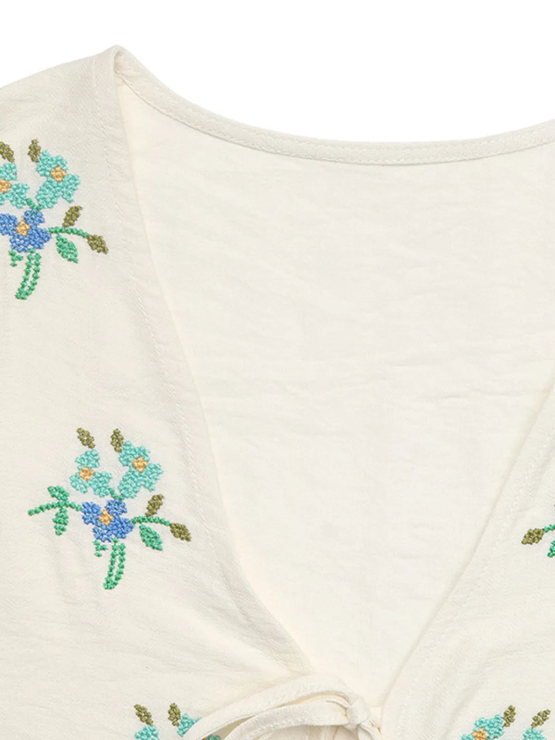 Embroidered V-Neck Short Sleeve Shirt