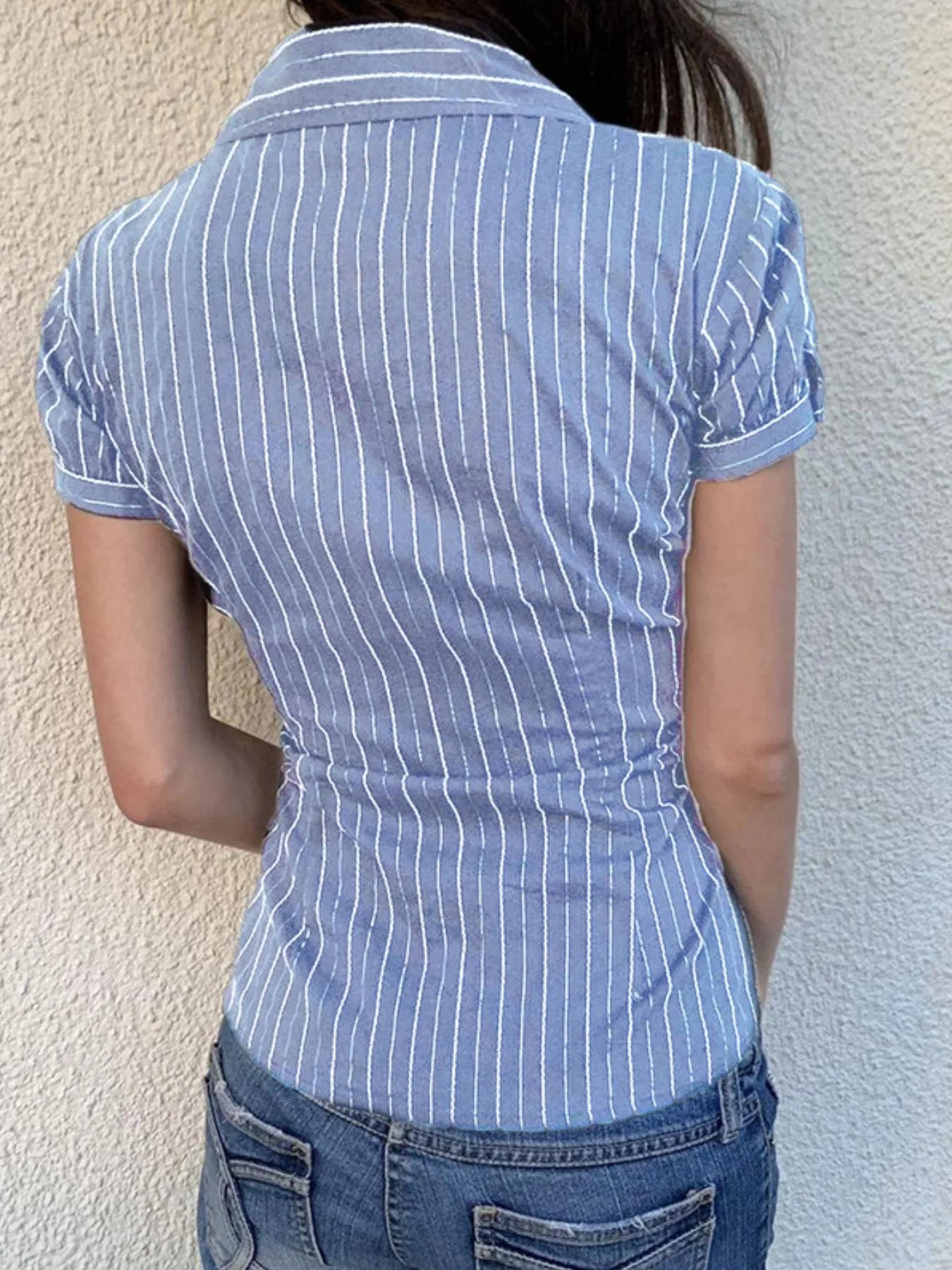 Striped Button-Down Collared Neck Shirt Trendsi